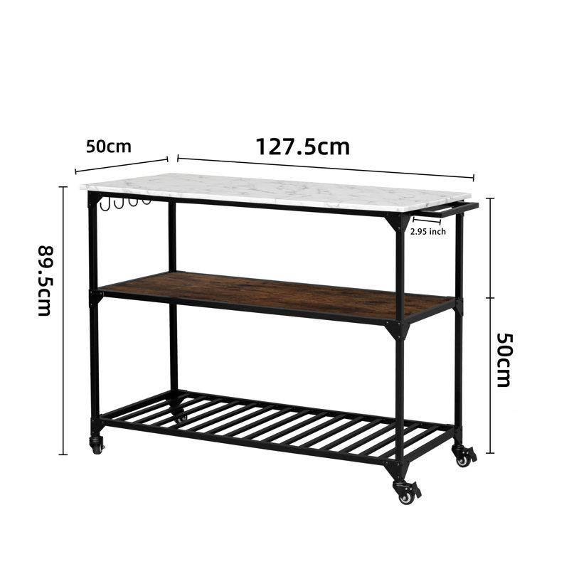 Jhamari 127.5cm W Kitchen Island Cart with Locking Wheels
