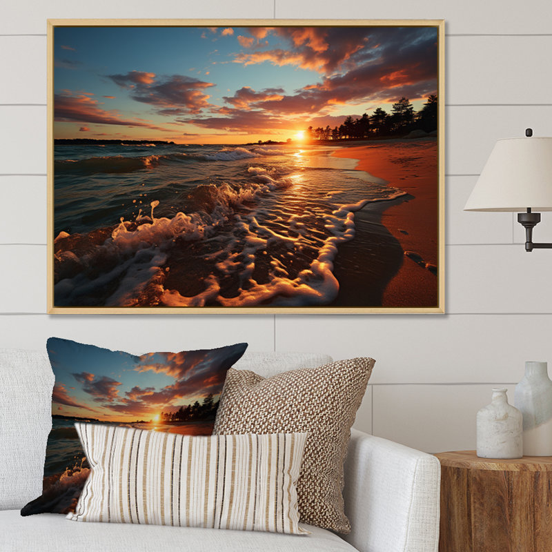 Coastal Serenity At Sunset II - paysages, impressions sur toile, H 34 po x l 44 po x P 1,5 po, Cadre naturel flottant