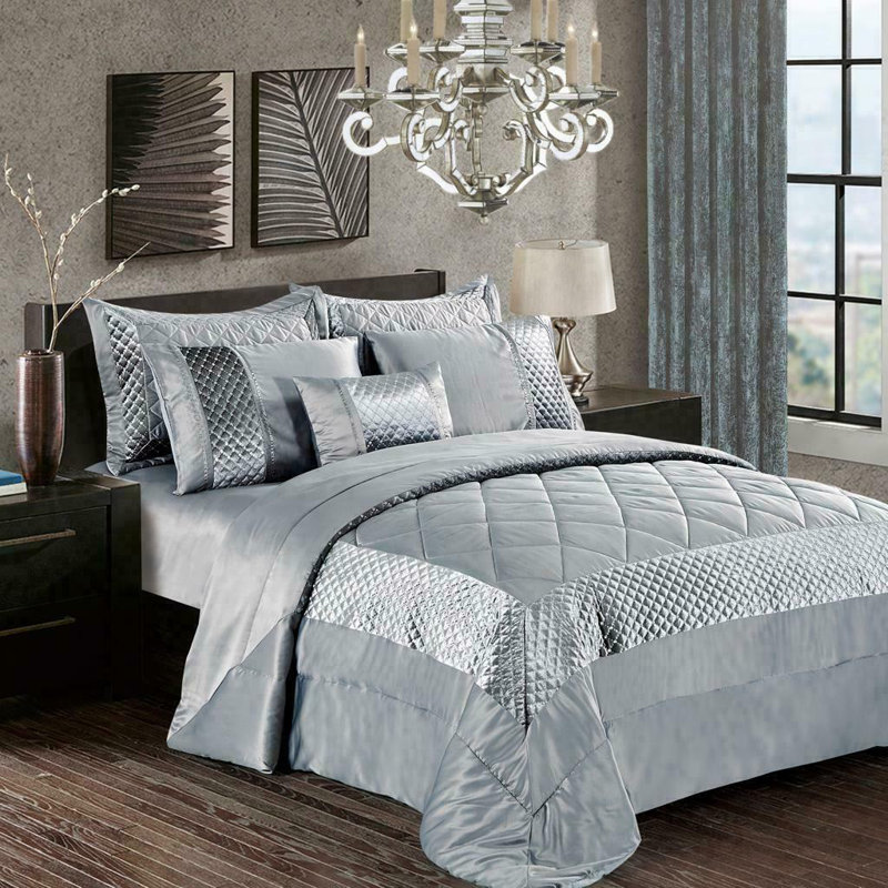Atlanta Quilted Velvet Embossed Bedspread Set with Matching Pillowcases – Soft, Luxurious & Machine Washable Bedding, Silver