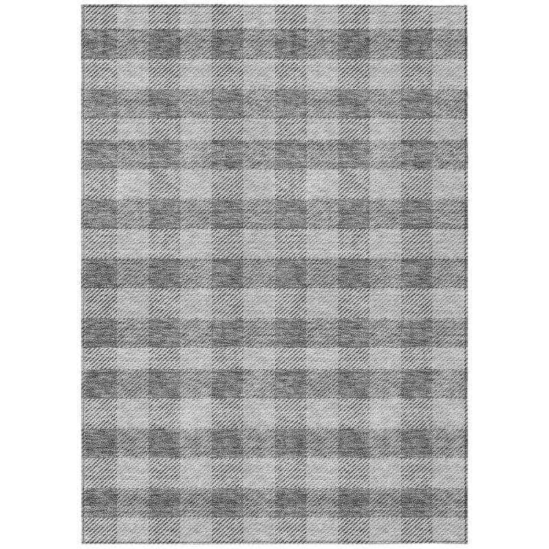 Tapis extérieur lavable à carreaux gris et gris anthracite 9 pi x 12 pi