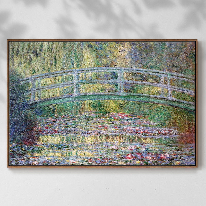 Le pont japonais (l'eau encadrée sur toile), H 25 po x l 37 po x P 2 po, Noyer