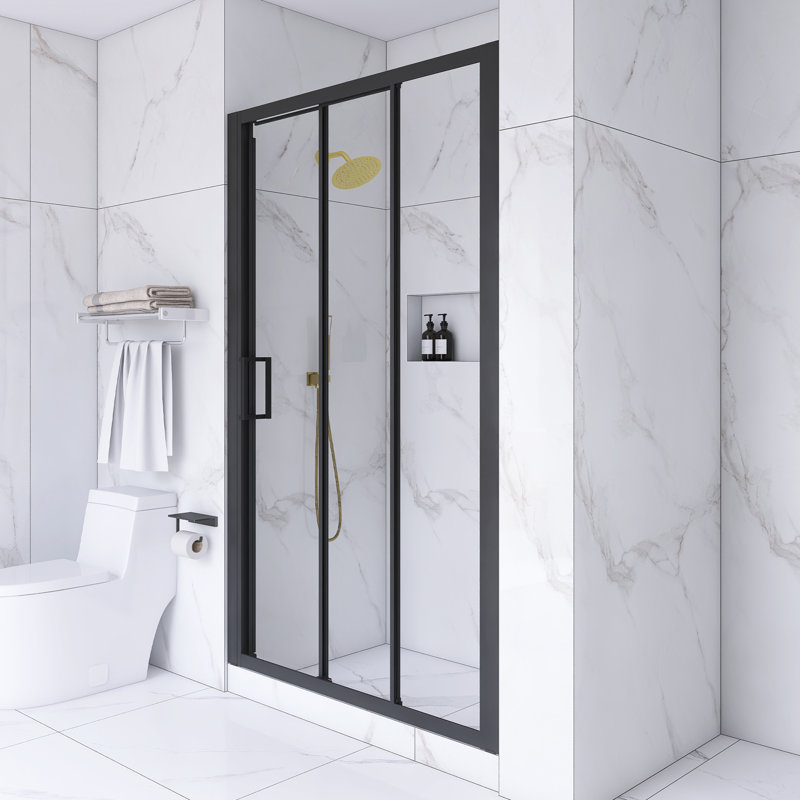 70" Matte Black Aluminum Semi-Frameless Sliding Shower Door