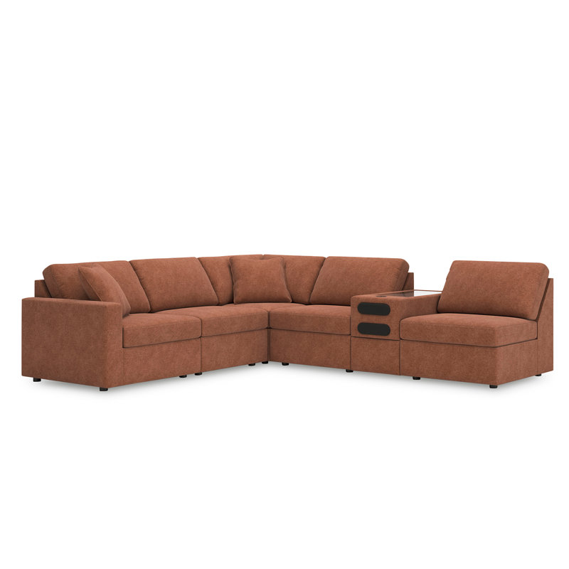 Braintree 6-Piece Sectional With Audio Console, Brown Polyester