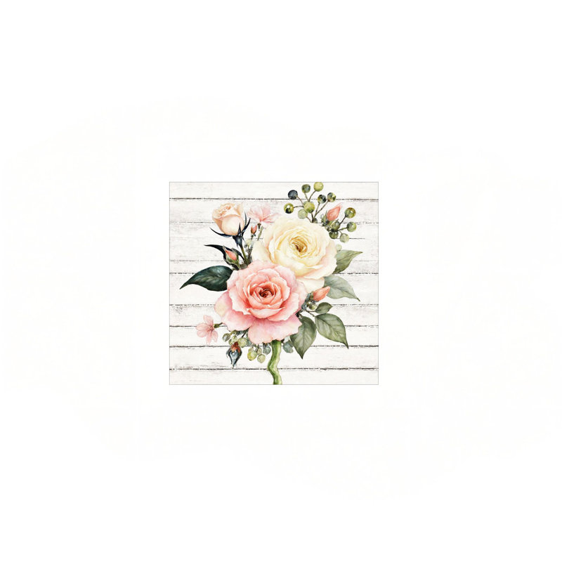 Bouquet de roses pastel, art mural encastré en bois, L 16 x l 16