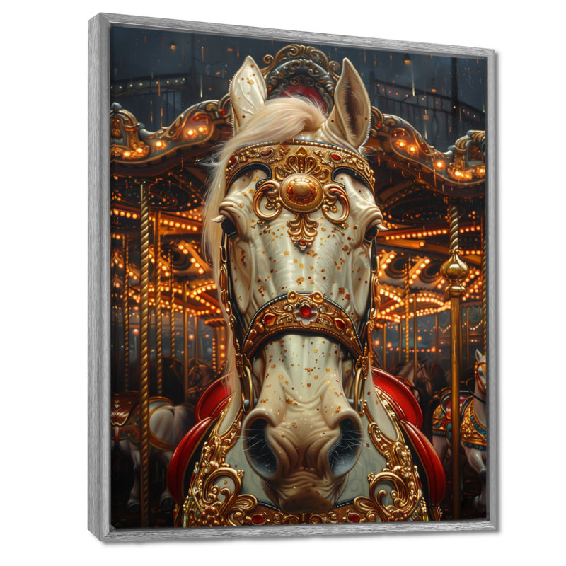 Carrousel de cheval de fée doré blanc doré II - impression d'art mural carrousel, H 44 po x l 34 po x P 1,5 po