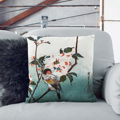 A Bird Upon A Cherry Branch Square Throw Cushion