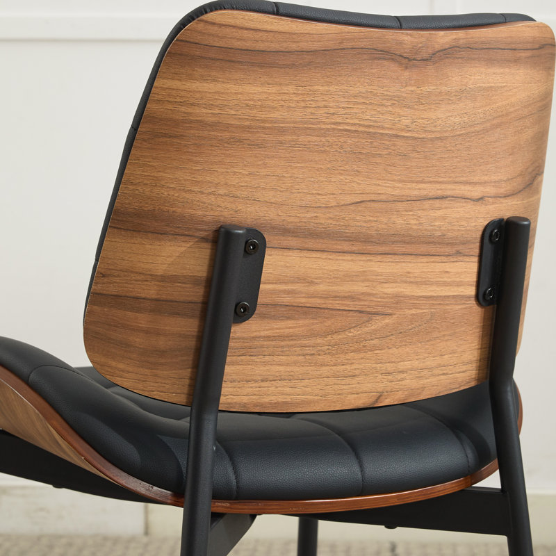Modern Walnut-Finish Bentwood Upholstered Side Dining Chair, 6, Black