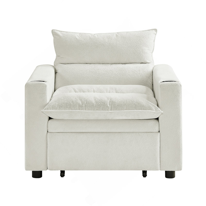Sleeper Sofa Chair Bed, Convertible Sofa Chair 3-In-1, Adjustable Sleeper Chair Pullout Sofa Bed With Modern Velvet Fabric For Living Room Apartment Small Space, Beige