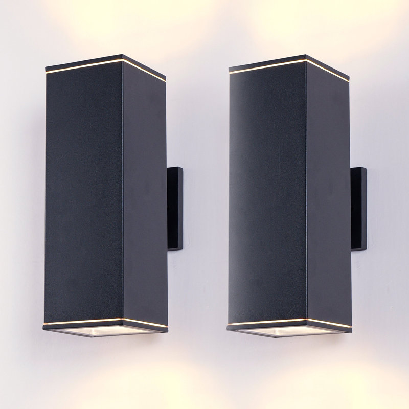 Applique murale d'extérieur 14 "avec 2 lumières avec tube rectangulaire en aluminium et couvercle en verre trempé, paquet de 2 (noir mat) (sans ampoule)