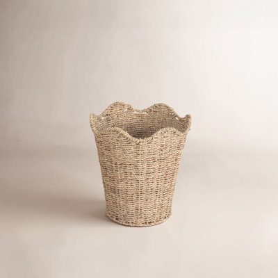 Woven Seagrass Wastebin With Scalloped Edge