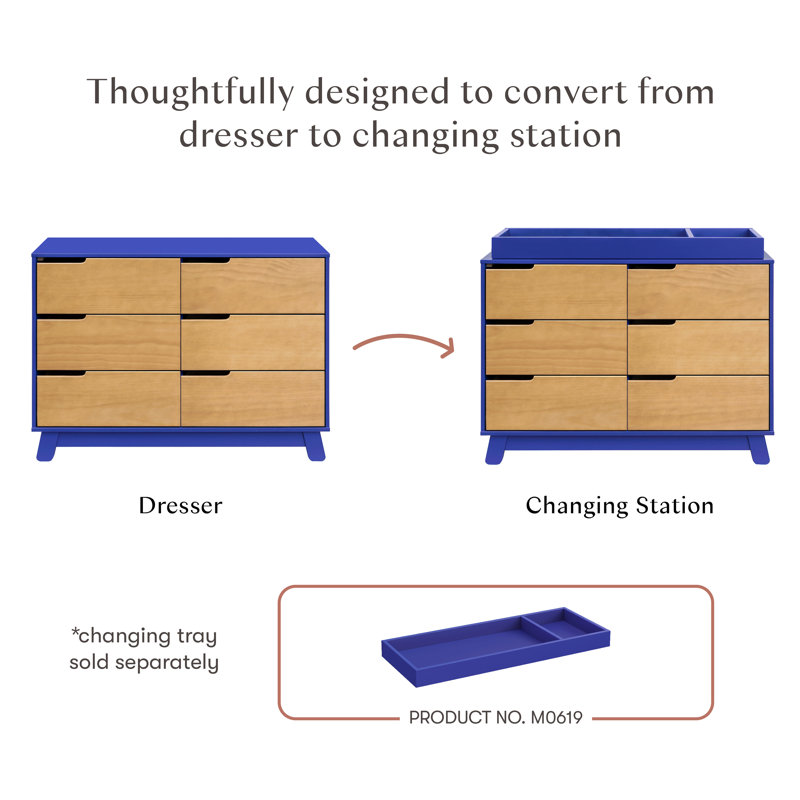 Hudson 6 Drawer 48" W Double Dresser, Cobalt/Honey