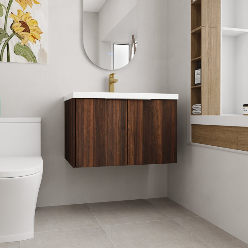 Ensemble de meuble-lavabo mural simple 30 po, Noyer de Californie