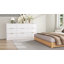 Commode cannelée à 9 tiroirs de 63 po de largeur pour chambre à coucher, commode moderne avec poignée en métal, blanc-1041323002