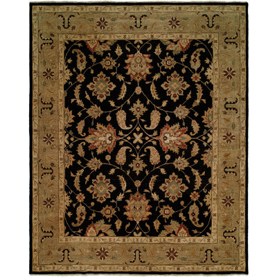 Hand Knotted Wool Oriental Area Rug in Black/Camel