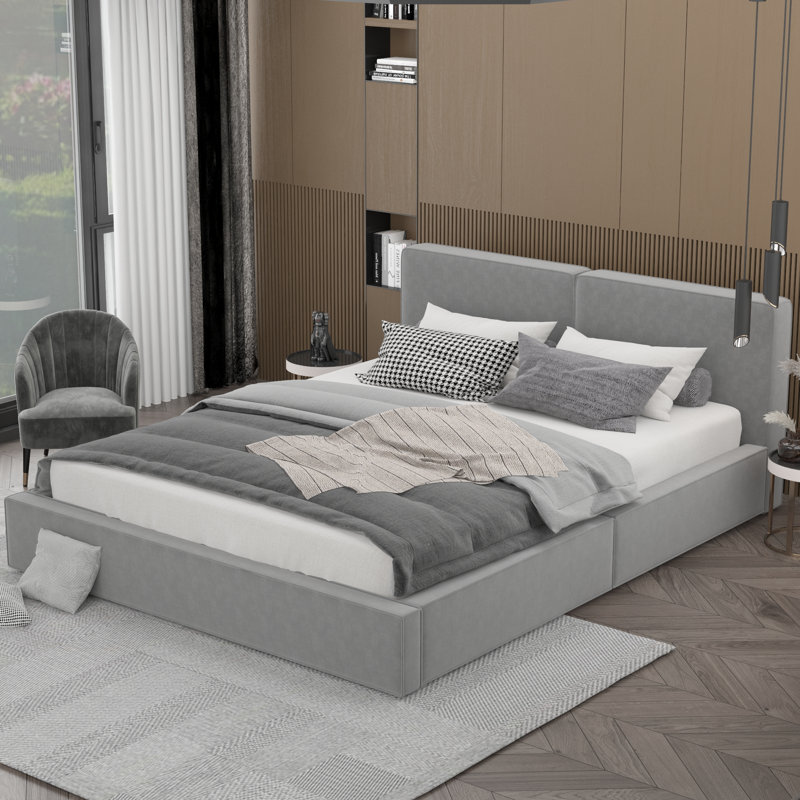 Grand lit plateforme tapissier avec tête de lit