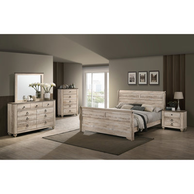 Imerland Contemporary White Wash Finish Bedroom Set with Queen Sleigh Bed, Dresser, Mirror, Nightstand, Chest -  Wildon Home®, 5945FF683D324C0A8F2BC6B9CC16D920