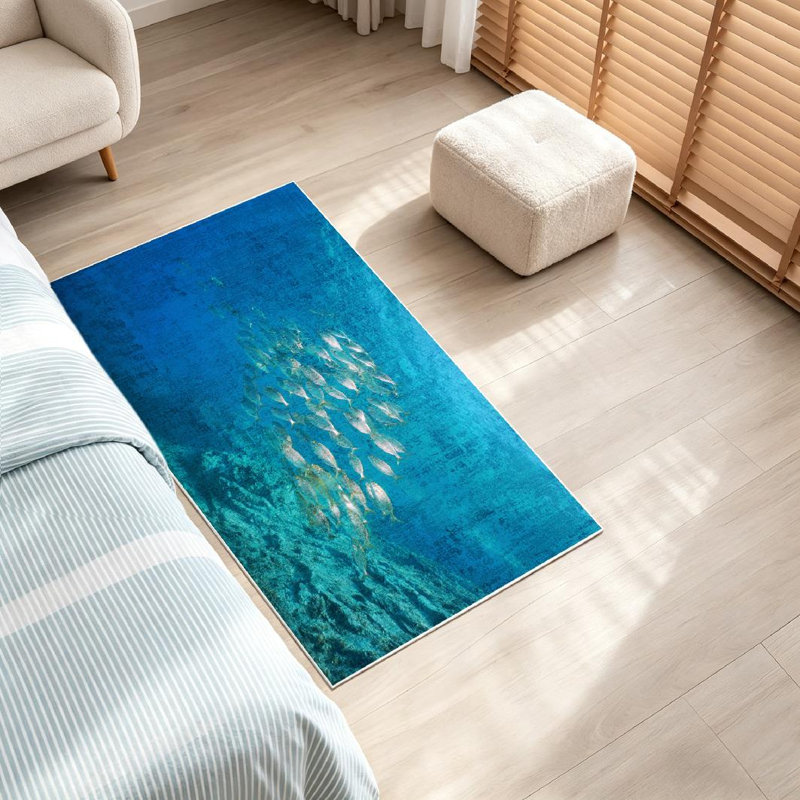 Tapis d'intérieur sous-marin transparent lavable à la machine School of Fish, Rectangle 32" x 47"