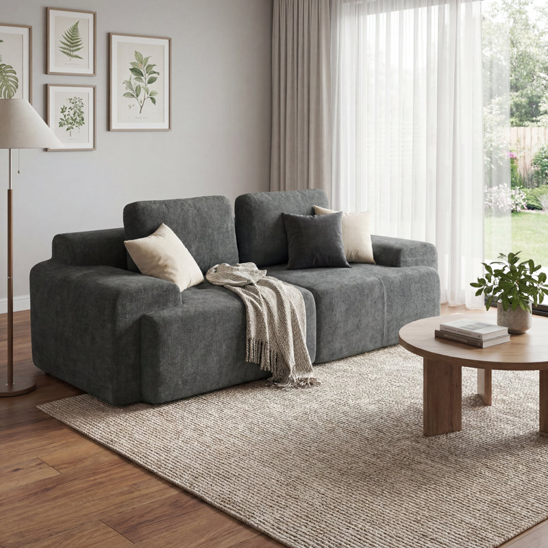 85" Wide Loveseat With Track Arms And Plush Cushions Compression Sofa, Deep Gray