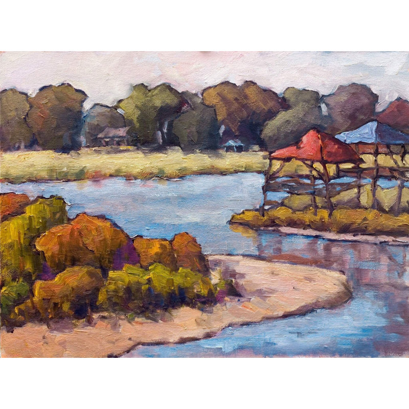 Funky Marsh - Artist Enhanced Canvas Print, Brown Framed Canvas, 40" H x 60" W x 1.75" D