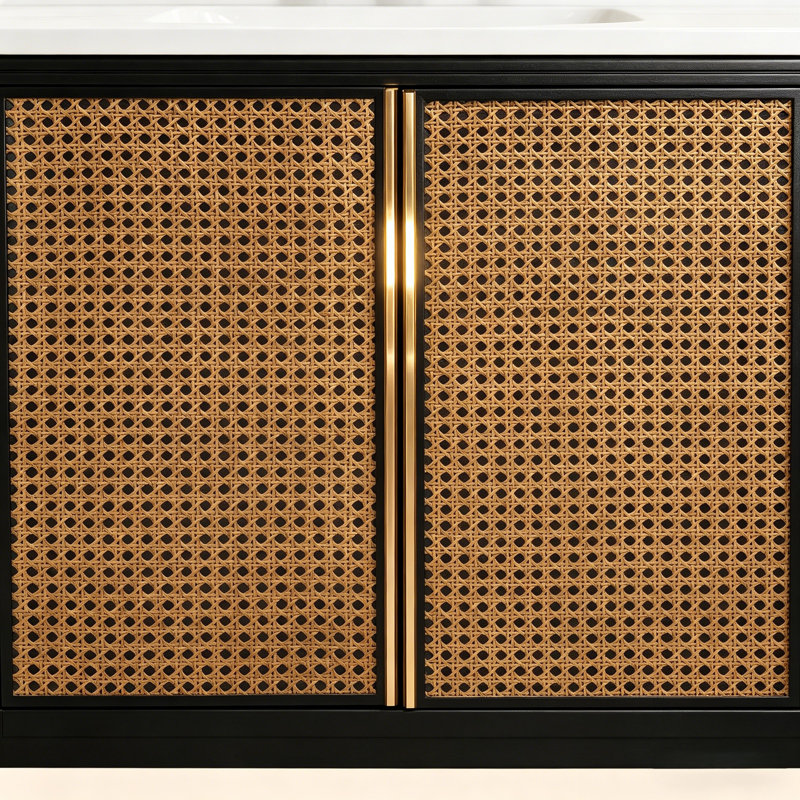 Meuble-lavabo autoportant en bois massif 36 po Mid-Century avec plateau en marbre 36 po, Noir, noir, noir, noir