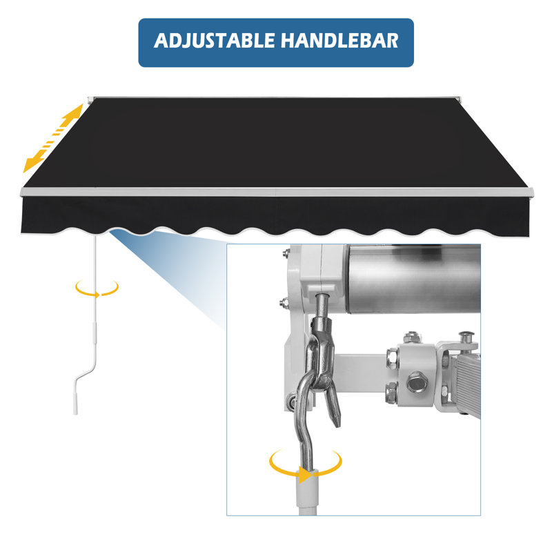 Dakota Fields Polyester Cover Retractable Patio Awning, 200" H x 150" W x 16.2" D, Black