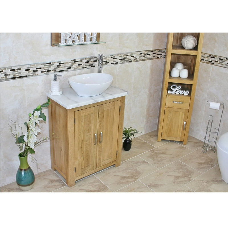 Cournoyer 650mm Single Bathroom Vanity with Vessel Ceramic Basin, White Marble