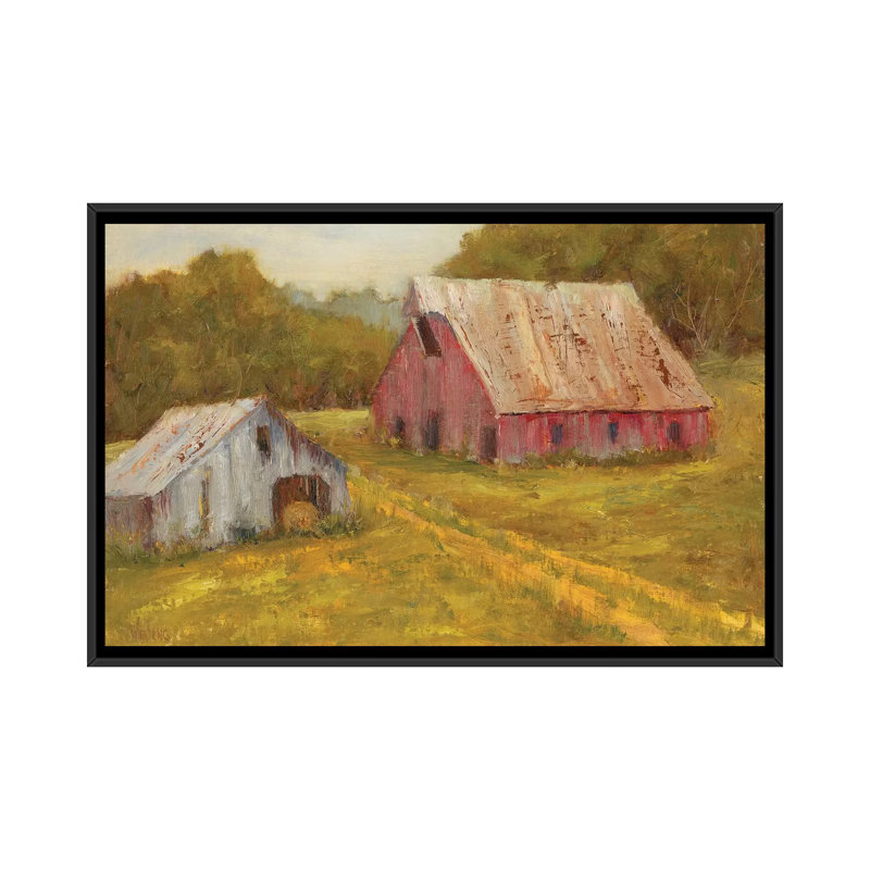 Granges de pays, H 18 po x l 26 po x P 1,5 po, Toile avec cadre noir, Pas de tapis