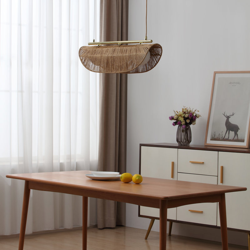 Sovev 27.5 in. Brass Bohemian Pendant Light with Rattan and Glass Shades