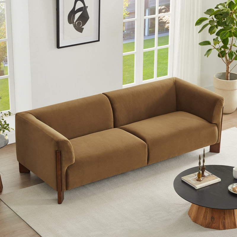 Wanetta 88'' Upholstered Sofa With Solid Wood Leg, Soren Ochre Performance Velvet