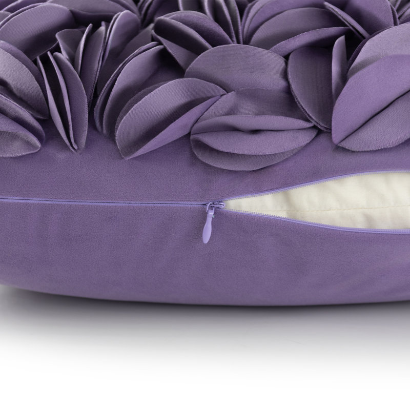 Embroidered Pillow Cover Decorative Floral Accent Pillow Case Home Decor Cushion Cover, Purple - Polyester Velvet, Square 18"