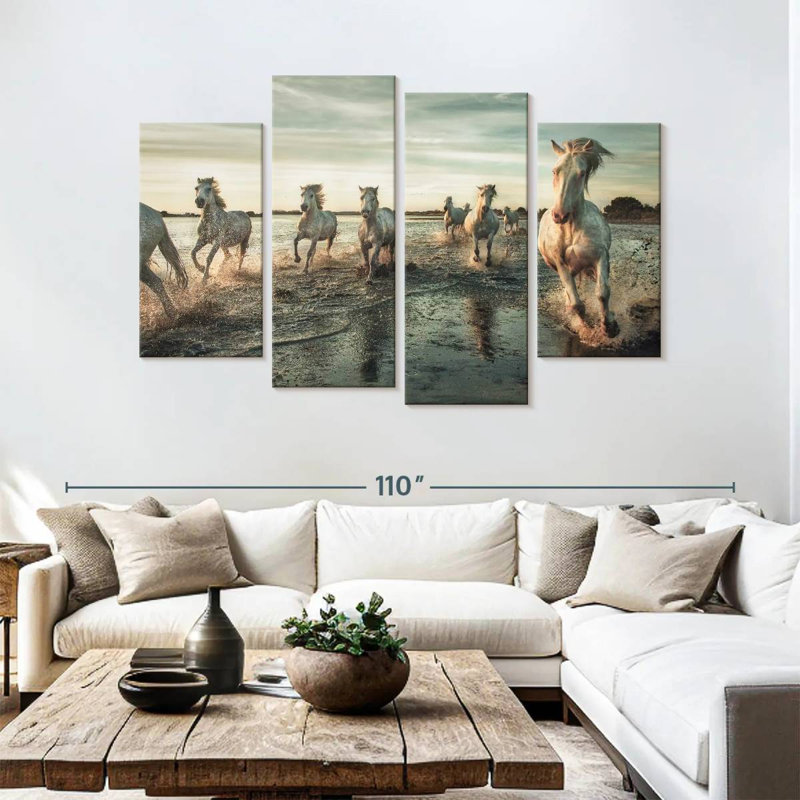 Brampt Camargue, chevaux qui courent dans l'eau VII, H 54 po x l 84 po