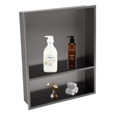 16"W x 20"H Stainless Steel Shower Niche Double Shelf Rectangular Recessed Wall Shower Niche