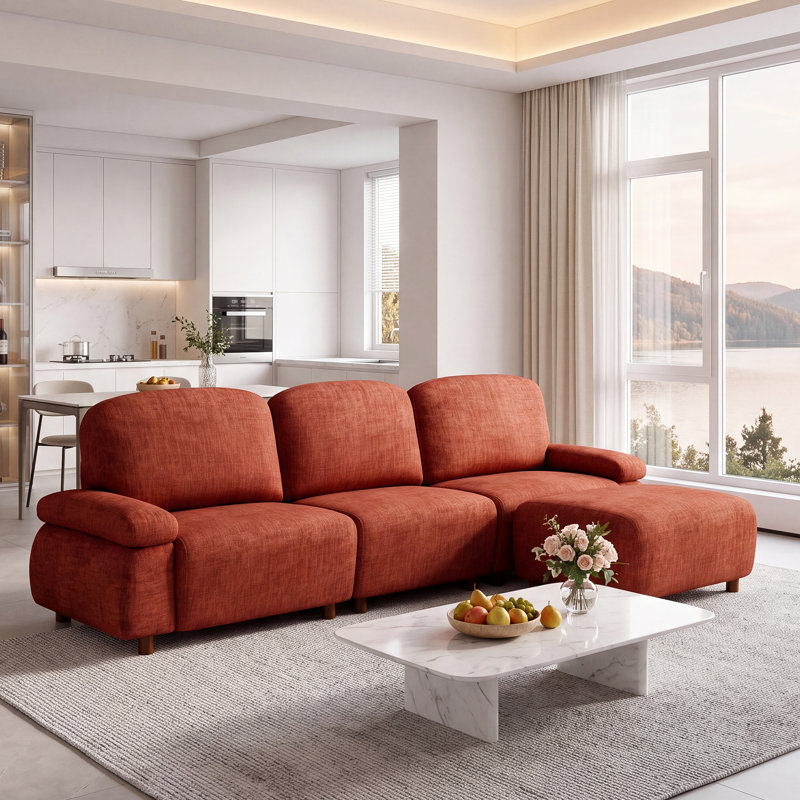Canapé modulaire de 111 po, canapé modulaire, canapé en L revêtu de chenille avec repose-pieds amovible orange foncé 111 po