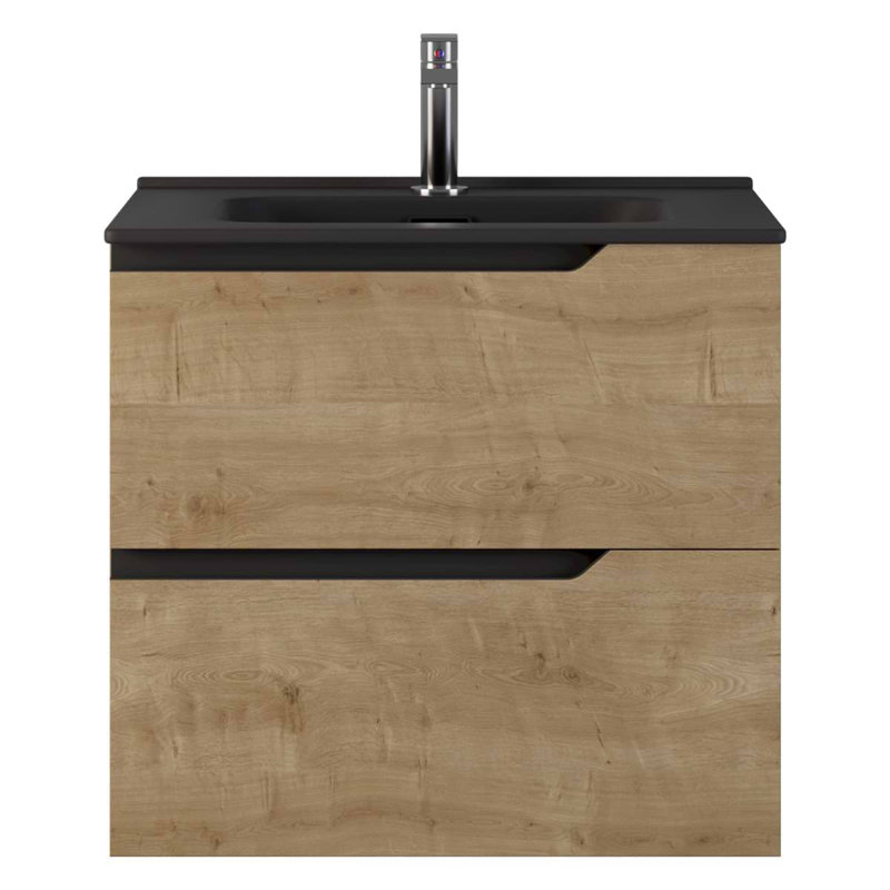 Duo 24" Single Vanity With Integrated Ceramic Top, Blonde Wood, Black, 40"