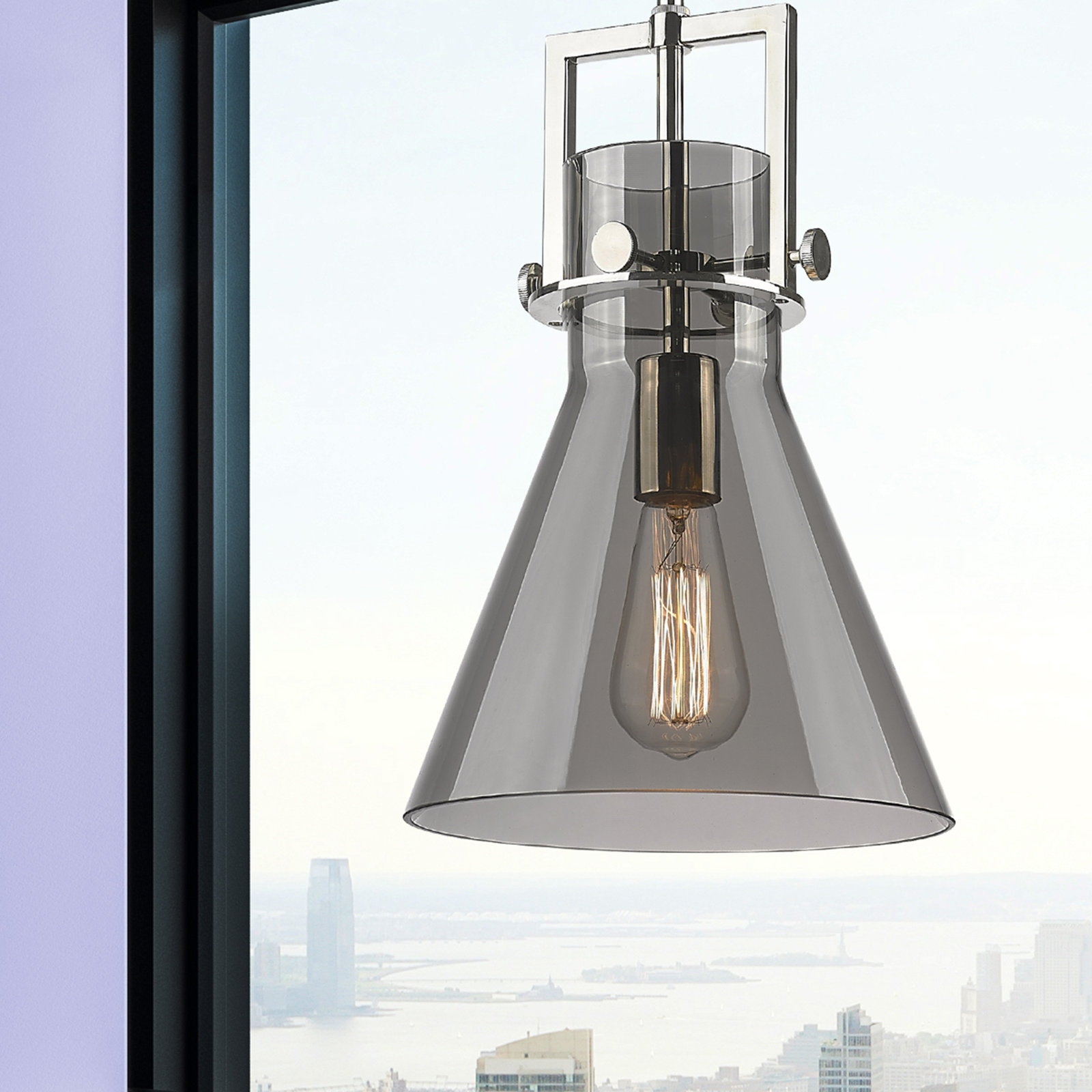 Coterie Single Light Glass Dimmable Pendant, Plated Smoke, Polished Nickel, 13.63" H x 10" W x 10" D