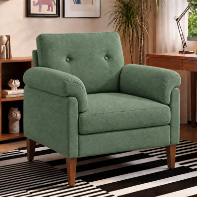 Fauteuil d'appoint capitonné en tissu de 81 cm de large avec coussins d'accoudoirs amovibles et pieds en bois massif