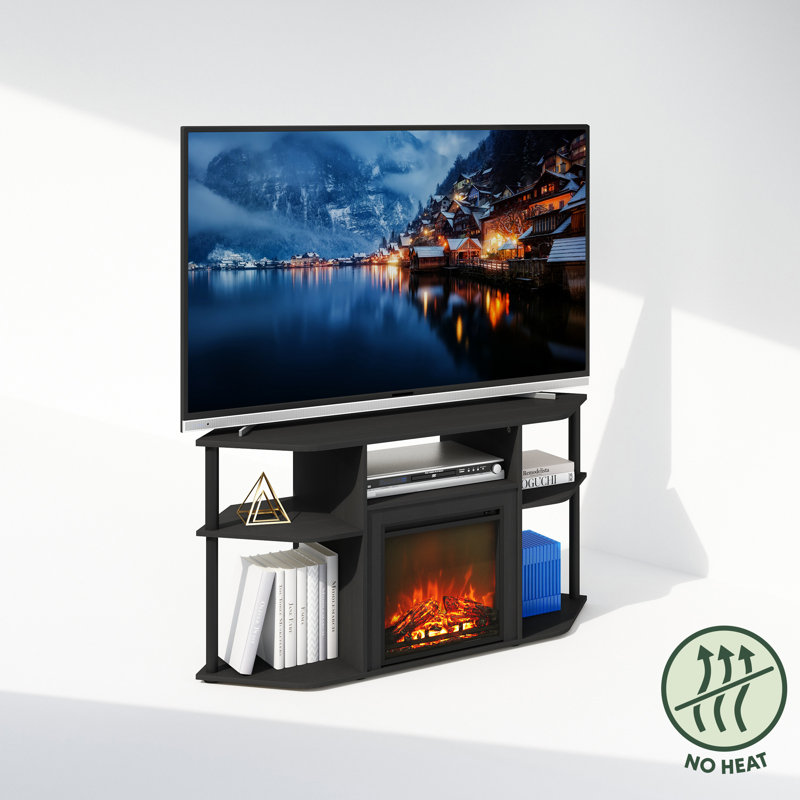 Black Corner Media Console with Decorative Electric Fireplace