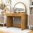 Modern Makeup Vanity Table with LED Touch Mirror, Curved Edges and Wavy Drawer-795219697