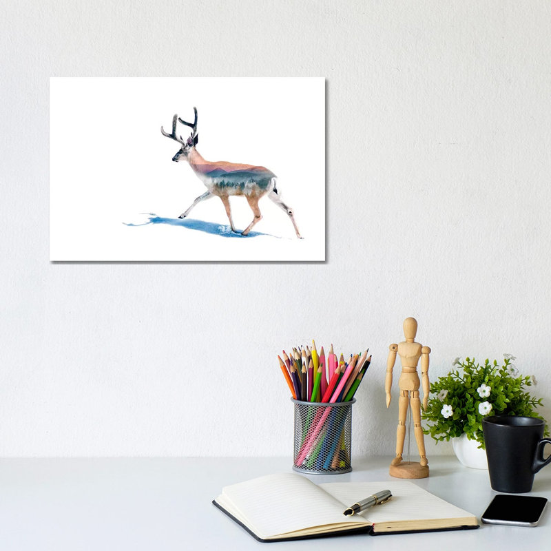 Winter Deer by Paul Haag - Print on Canvas, 20.32 cm H x 30.48 cm W, Wrapped Canvas