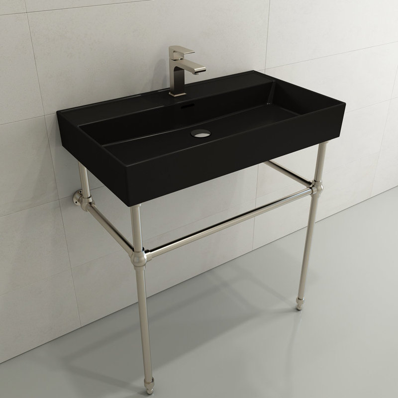 Milano 31.69'' L Bathroom Sink, Matte Black, 8" Widespread