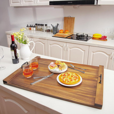 30" X 22" Acacia Noodle Board Stove Cover Wood With Handles
