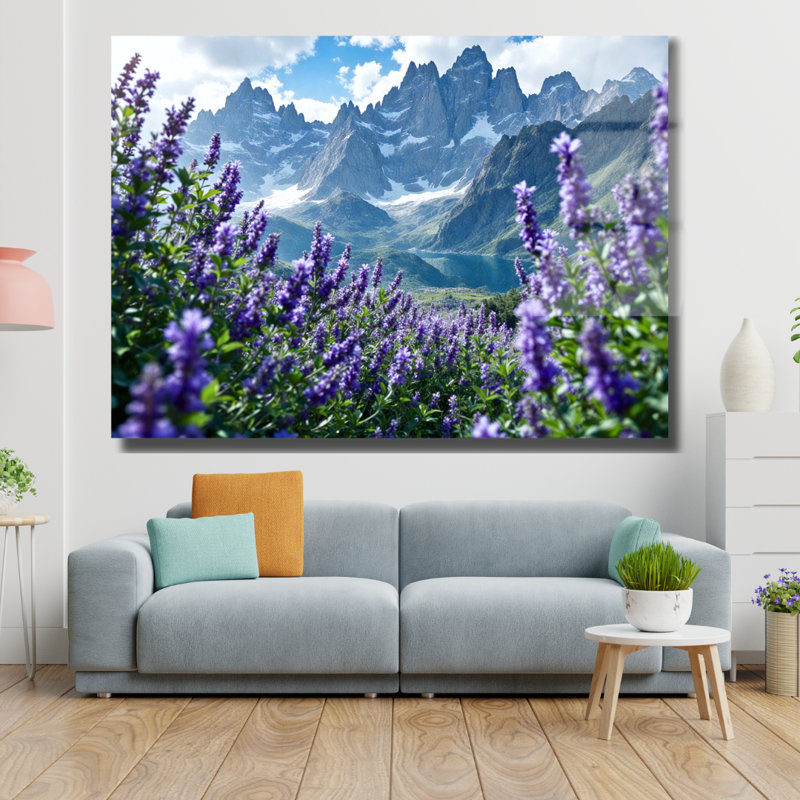 Lavande champ paysage - art mural en verre trempé, H 8 po x l 12 po