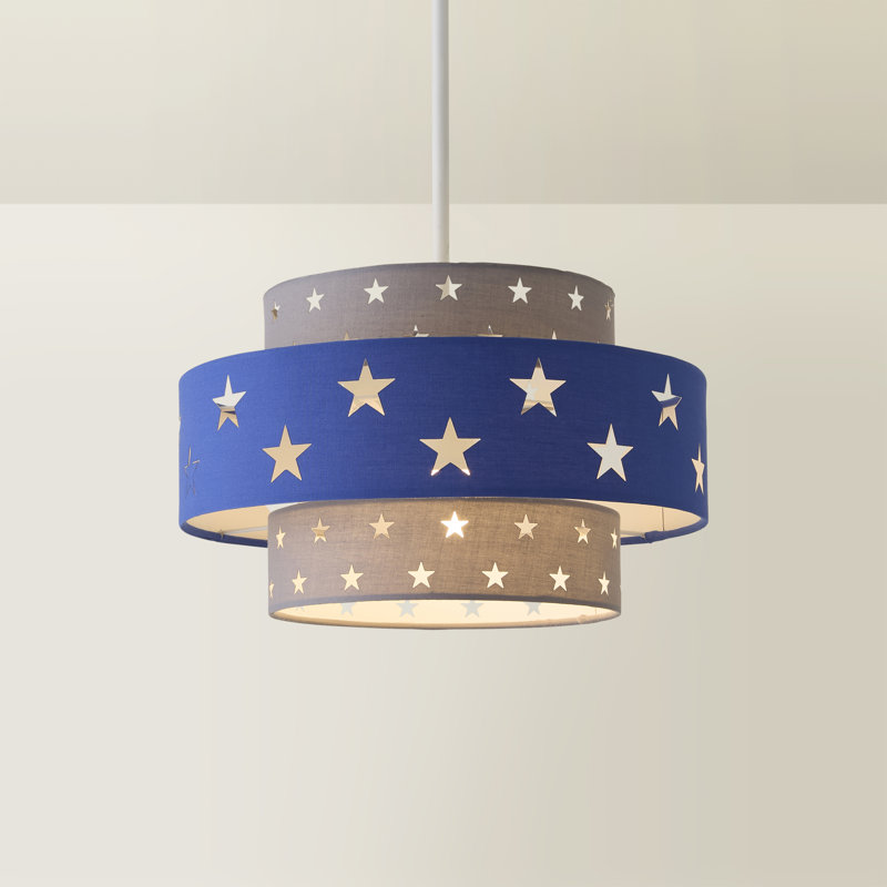 19cm H Linen Drum Pendant Shade ( Spider ), Blue/Light Grey