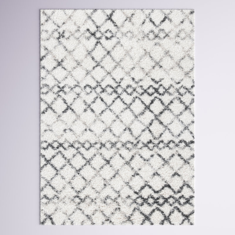 Adame Geometric Ivory/Gray Area Rug, Rectangle 3' x 5'
