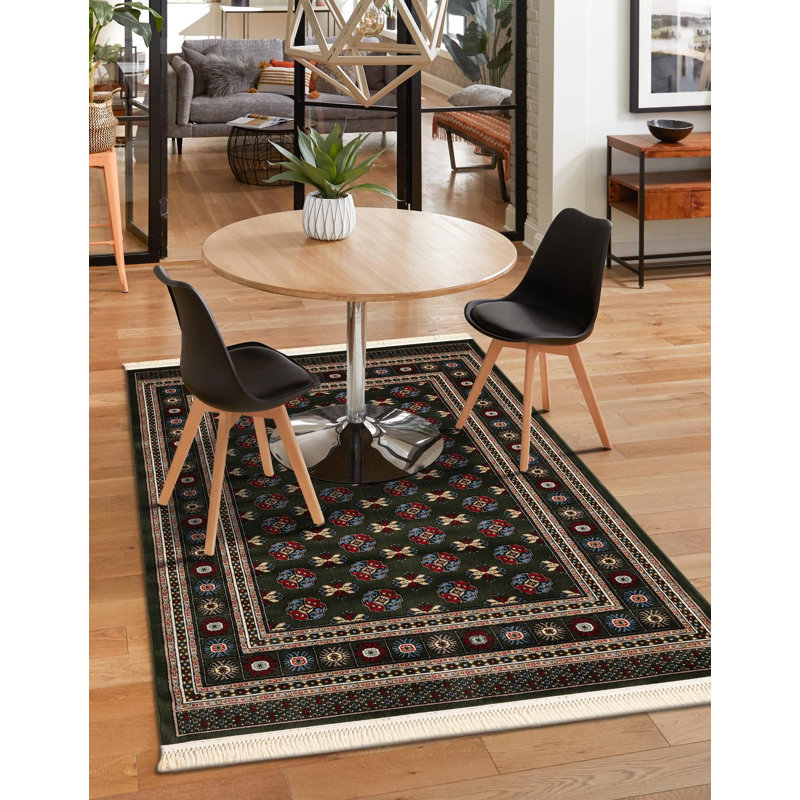 Tapis traditionnel Hinshaw vert foncé, Rectangle 2 pi x 3 pi 1 po