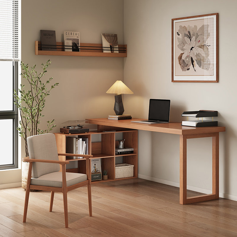 Bureau en bois massif en L Burlywood, H 29,53 po x l 70,87 po x P 35,43 po, Retour à gauche