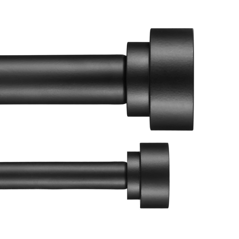 Tringles à rideaux doubles robustes avec embouts cylindriques à embouts cylindriques - Tringles télescopiques de 72 à 144 pi, 1 po de diamètre à l'avant, 5/8 po de diamètre à l'arrière - Noir mat