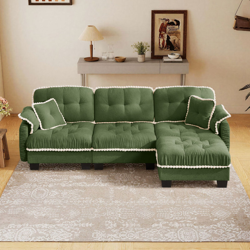 Canapé modulaire en L avec repose-pieds et repose-pieds Chenille, Green Chenille, 35" H x 100" W x 32" D