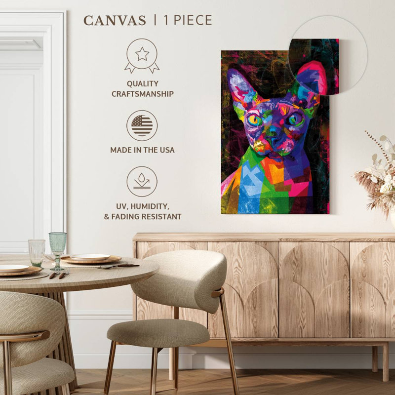 Bramph sphynx abstrait chat multicolore, H 30 po x l 20 po