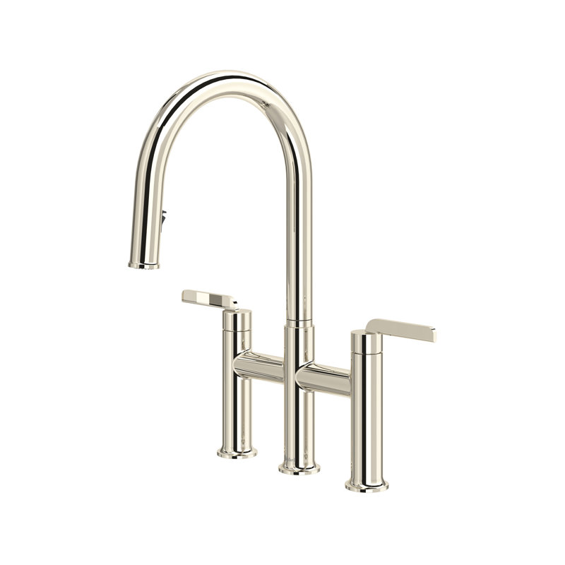 Authentica Bridge Pull-Down Kitchen Faucet With C-Spout, Polished Nickel